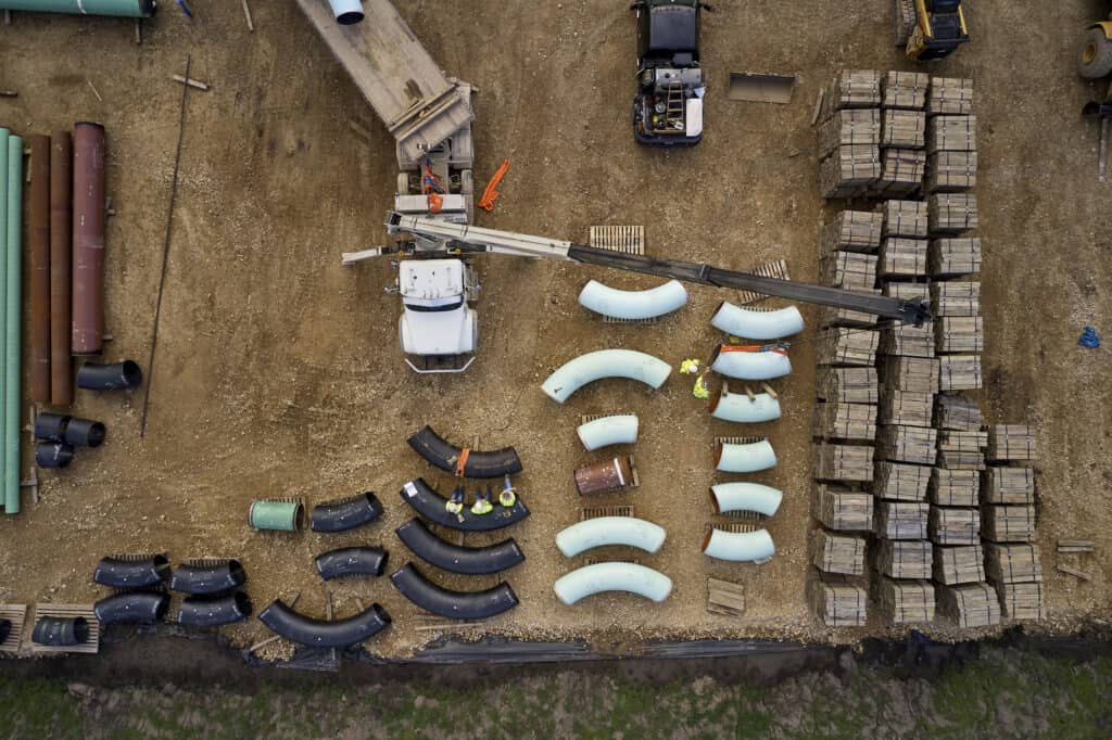 Overhead view of pipeline construction