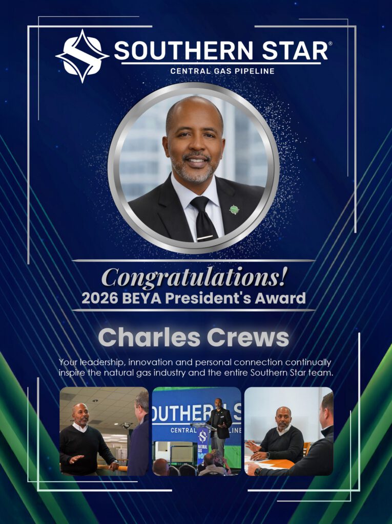 Southern Star Central Gas Pipeline graphic congratulating Charles Crews on the 2026 BEYA President’s Award.
